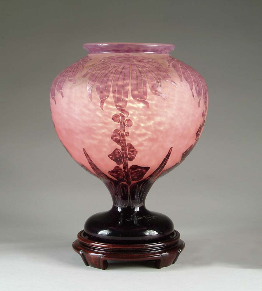 Appraisal: LEVERRE FRANCAIS LAMP Lamp begins with a heavily mottled pink