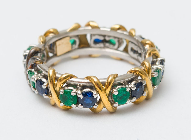 Appraisal: K YELLOW GOLD WHITE GOLD EMERALD AND SAPPHIRE RING Size