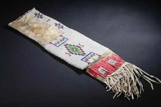 Appraisal: PLAINS TRIBE BEADED HIDE AND QUILLED PIPE BAG late th