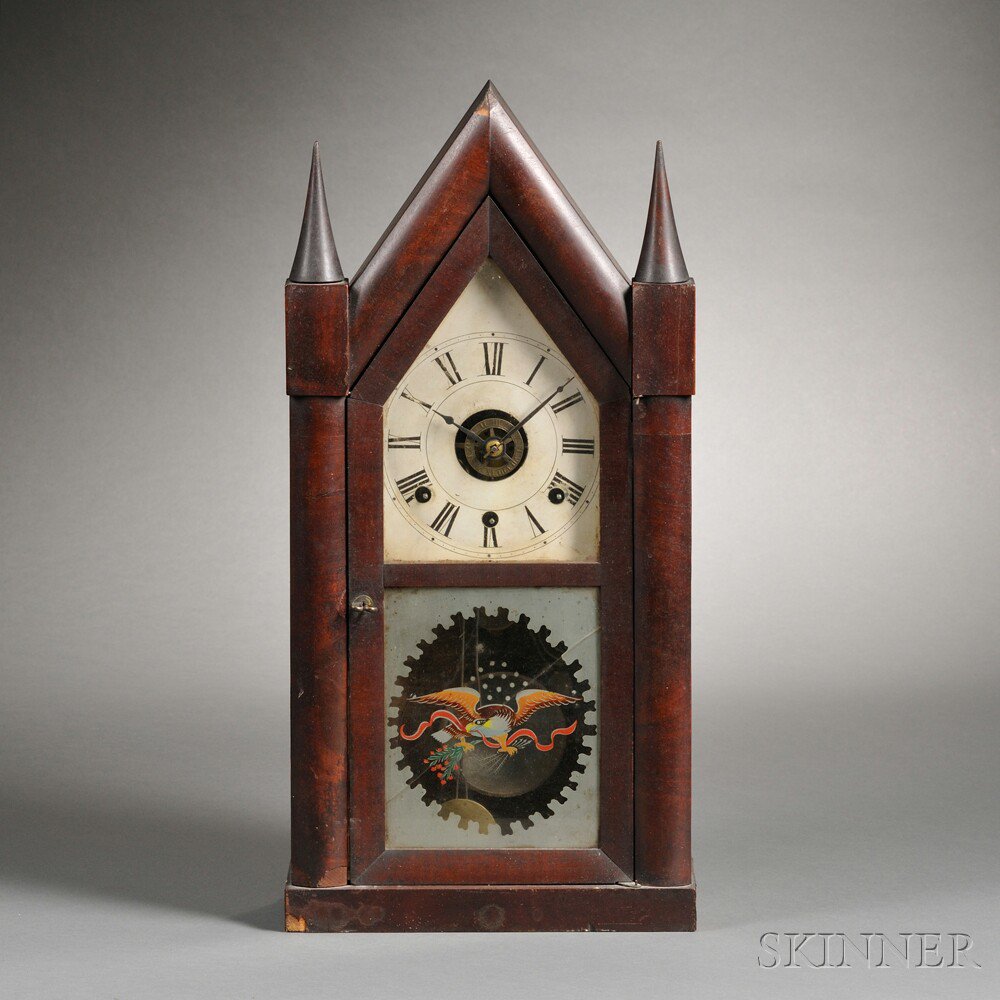 Appraisal: Chauncey Boardman Triple Fusee Steeple Clock Bristol Connecticut c mahogany