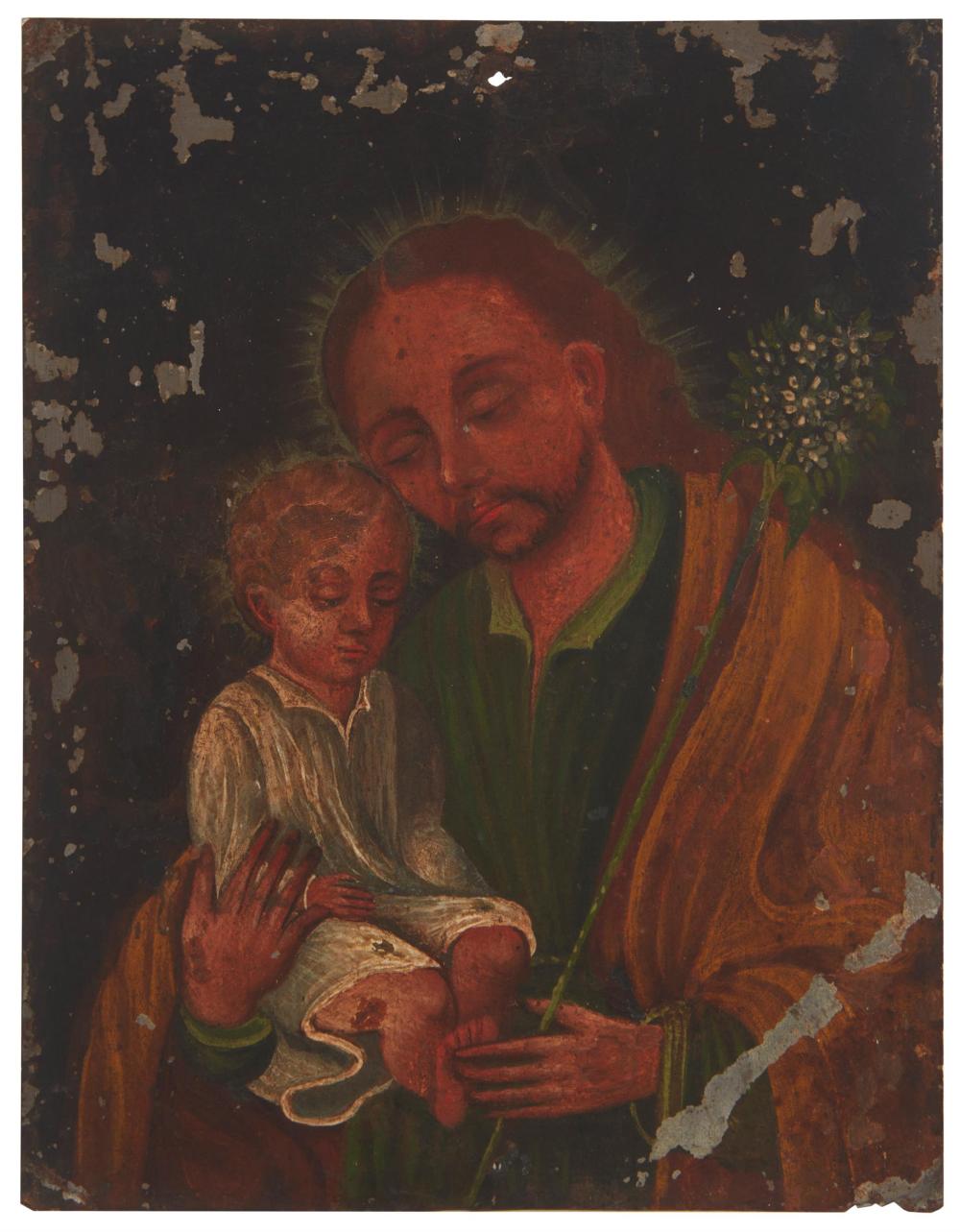 Appraisal: Mexican School th Century Saint Joseph and young Jesus Polychrome