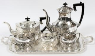 Appraisal: ENGLISH SHEFFIELD SILVER PLATE TEA SET TRAY ENGLISH SHEFFIELD SILVER