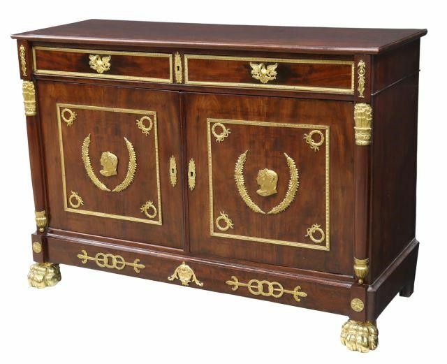 Appraisal: French Empire mahogany sideboard th c accented with figural brass