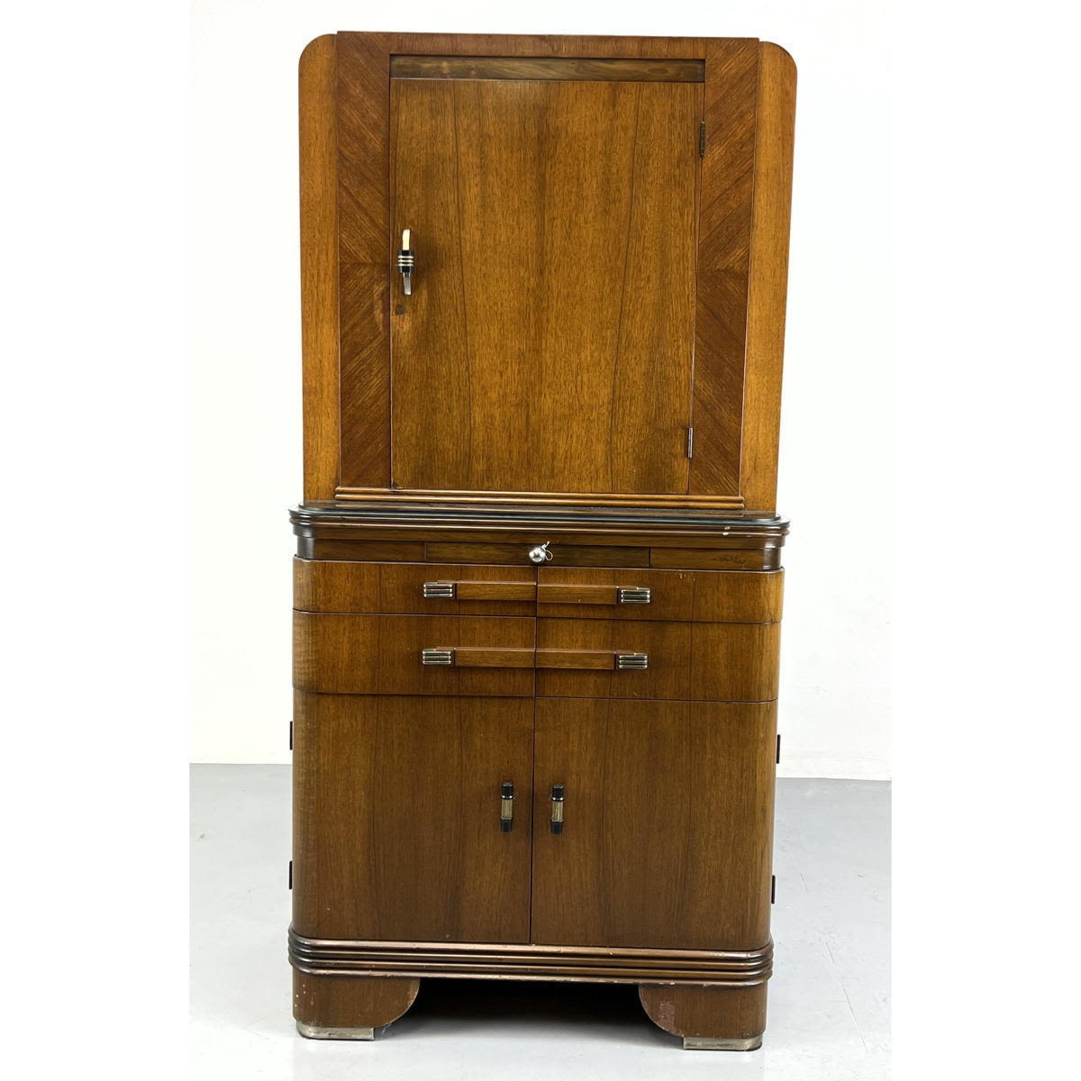 Appraisal: HAMILTON Art Deco Cabinet Moderne pulls Upper cabinet has door