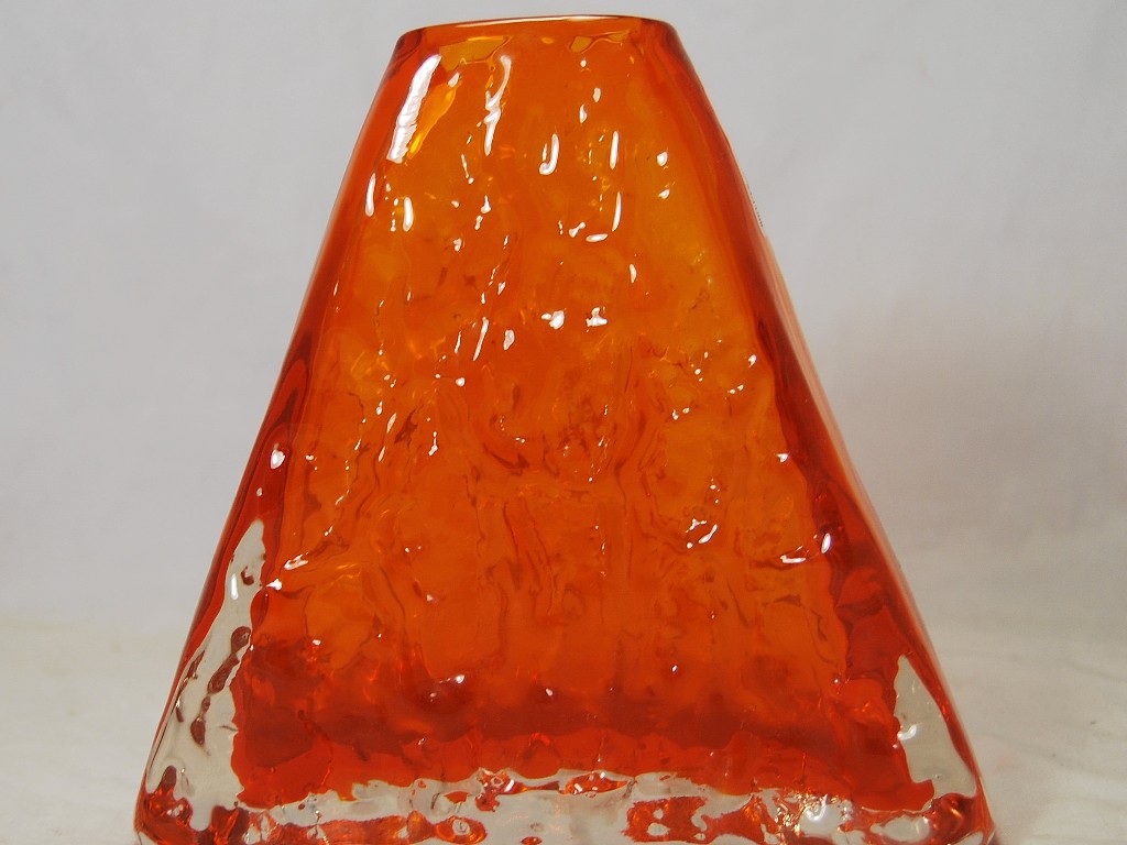 Appraisal: Whitefriars textured triangular bark vase by Geoffrey Baxter tangerine c