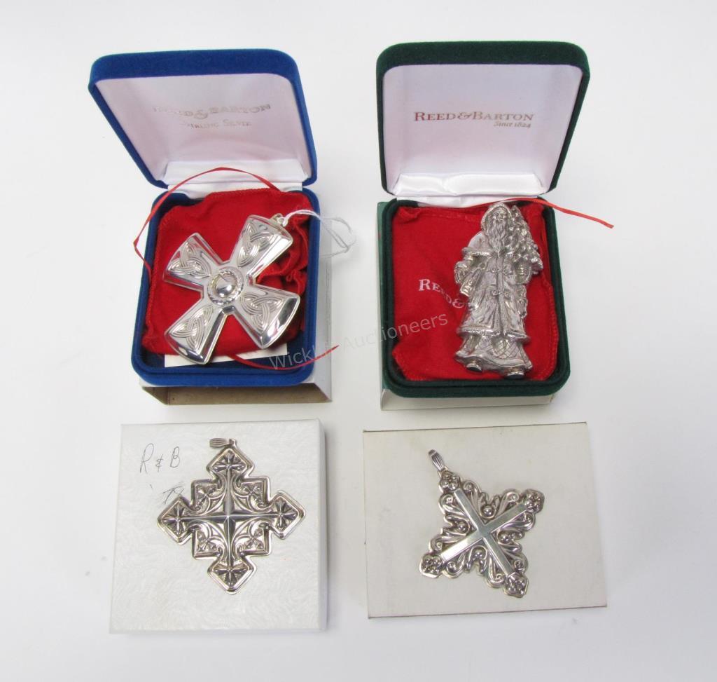 Appraisal: Four Reed Barton sterling annual ornaments including Christmas cross does