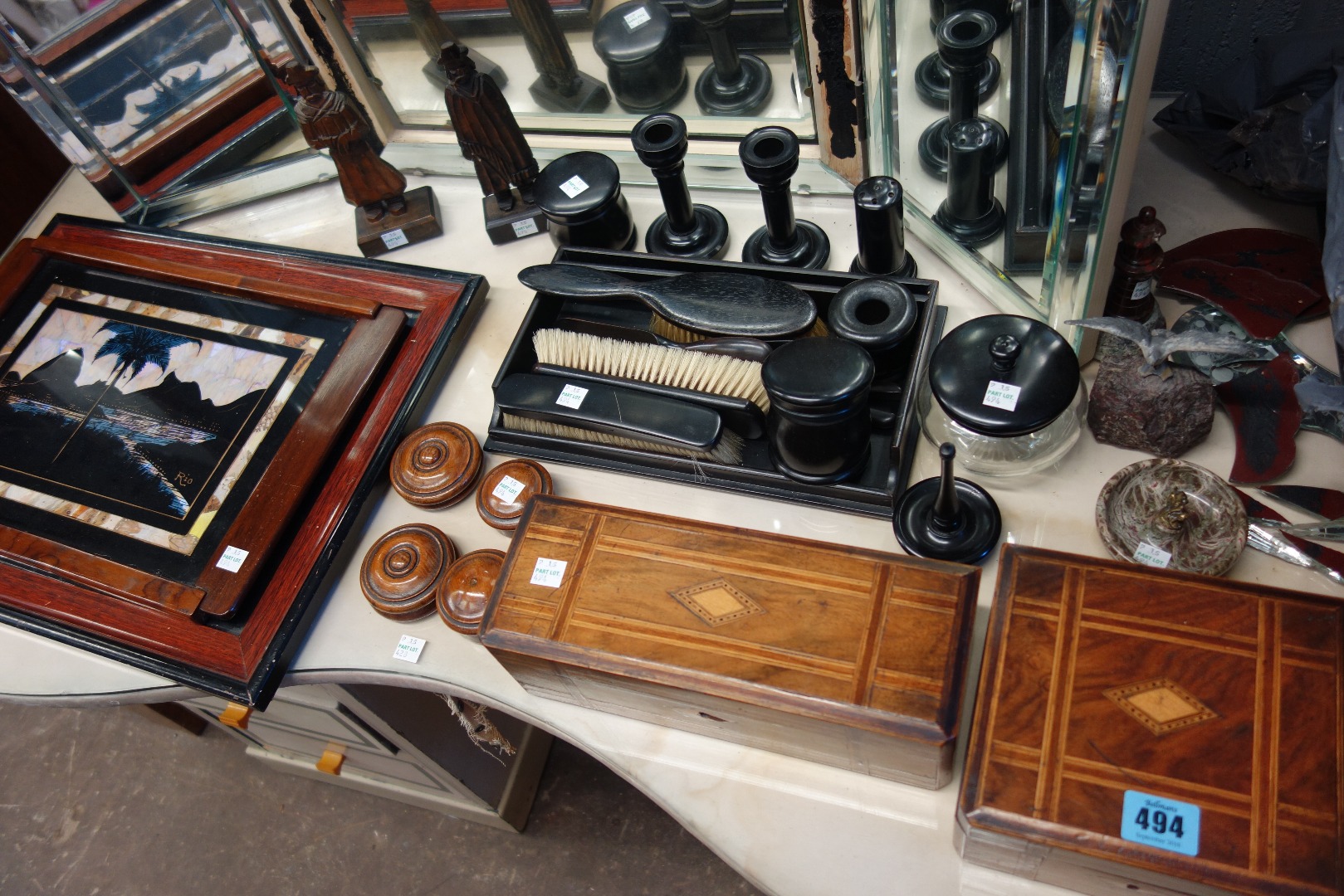 Appraisal: Two Victorian walnut and banded parquetry boxes an ebony dressing