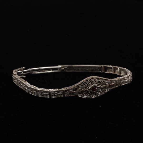 Appraisal: Edwardian Art Deco Sterling Silver Filigree Bracelet with red ruby