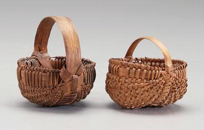 Appraisal: Two miniature oak split egg baskets probably early th century