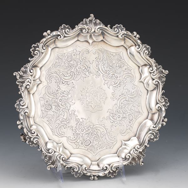 Appraisal: GEORGE III ENGLISH STERLING SILVER SALVER THE HUNT FAMILY MODIFIED