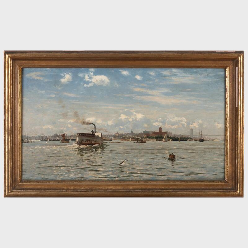 Appraisal: August Fricke - New York Harbor Oil on canvas signed