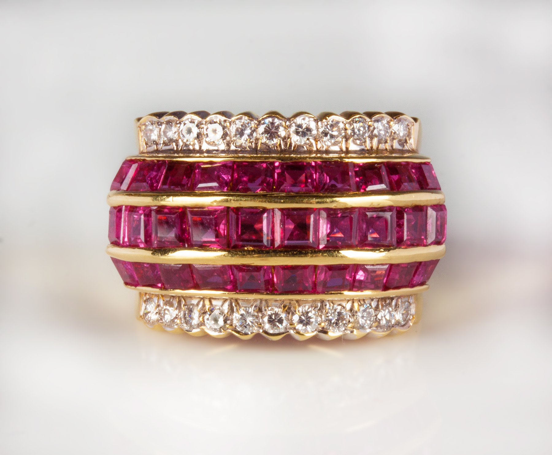 Appraisal: K Gold Ruby Diamond Ring Thirty square step cut natural