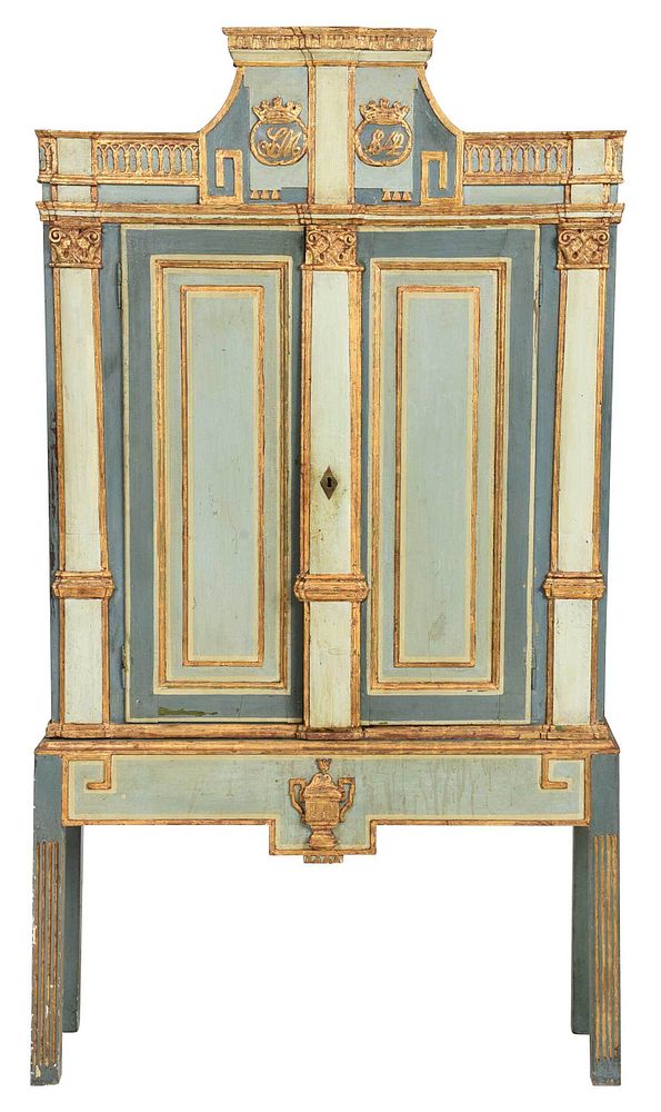 Appraisal: Baltic Neoclassical Painted Parcel Gilt Cabinet Swedish or Danish early