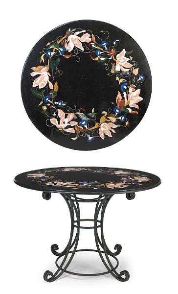 Appraisal: A pietra dura center table The circular top centered by