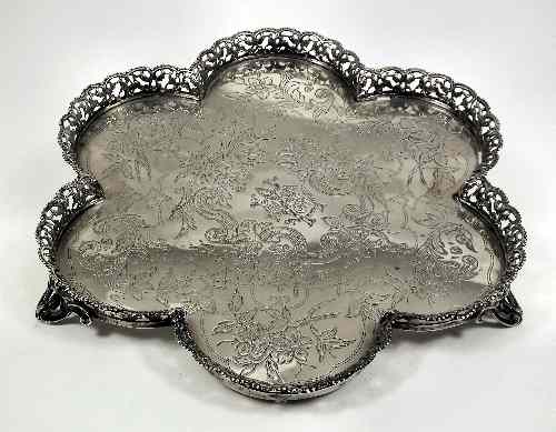 Appraisal: A th Century Continental silvery metal sexfoil galleried salver the