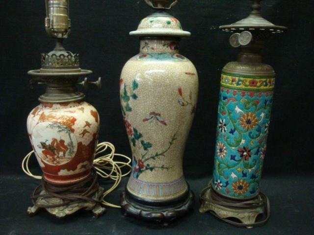 Appraisal: Three Older Asian Lamps as Vases Purchased from Manhattan antique