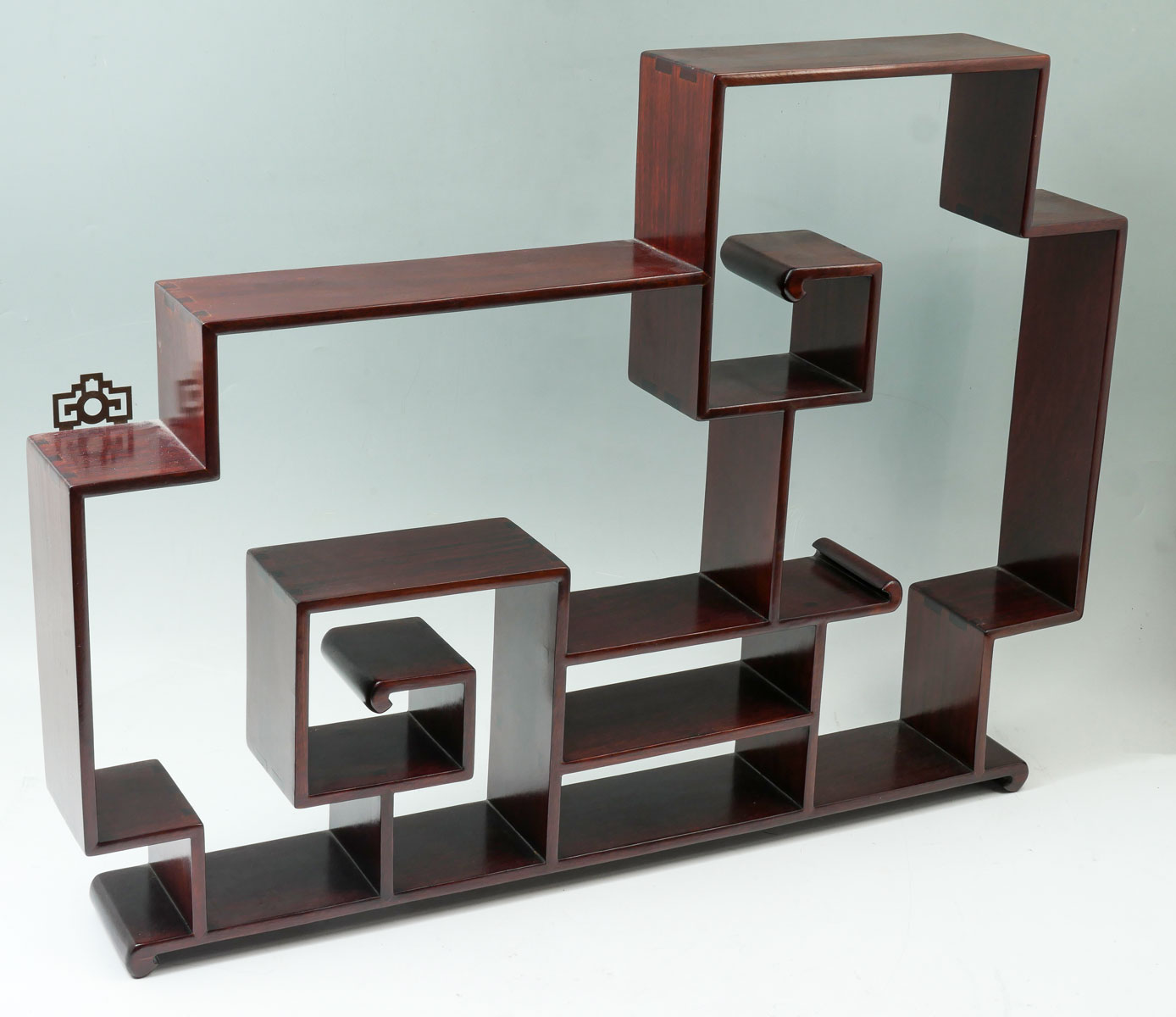 Appraisal: PC CHINESE WOODEN DISPLAYS Comprising - Rosewood scrolling wall display