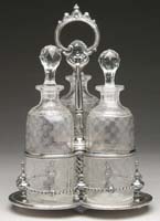 Appraisal: GOOD SILVER AND GLASS ENGLISH TANTALUS SET The fine three