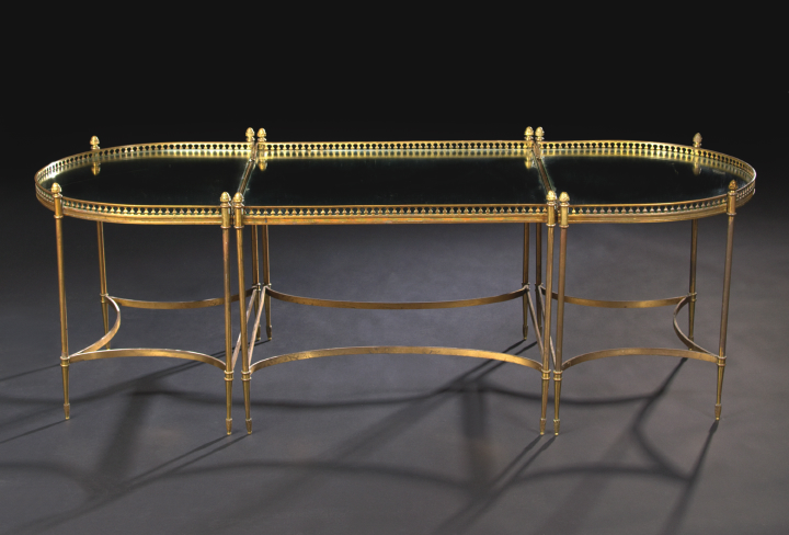 Appraisal: Louis XVI-Style Gilt-Metal and Mirrored Three-Piece Center Table early th