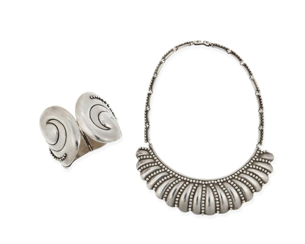 Appraisal: Los Castillo A silver collar necklace and bracelet circa -