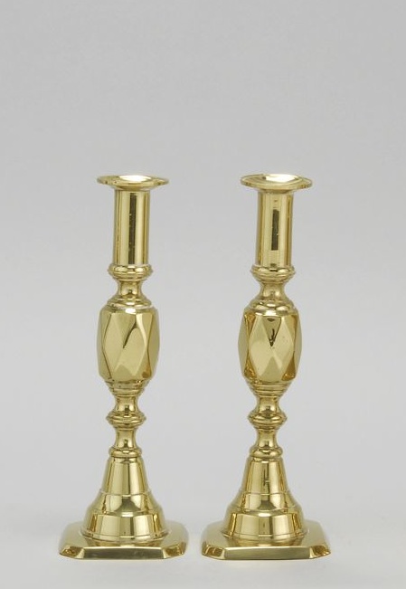 Appraisal: PAIR OF VICTORIAN BRASS CANDLESTICKS In Jack of Diamonds pattern