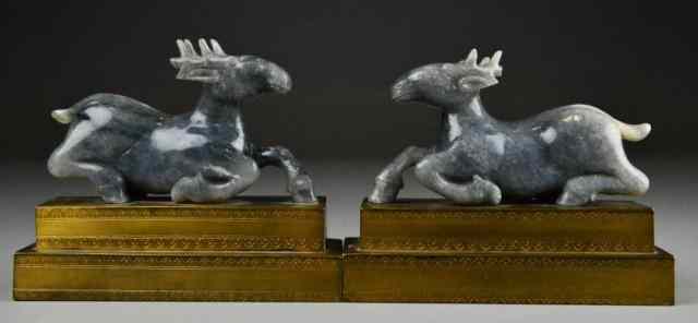 Appraisal: Pr Chinese Qing Jade Deer on Yamanaka StandsAn Exqusitite pair