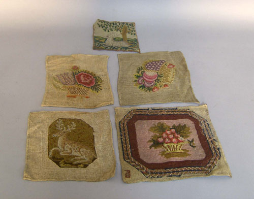 Appraisal: Five unframed needleworks th c largest - x