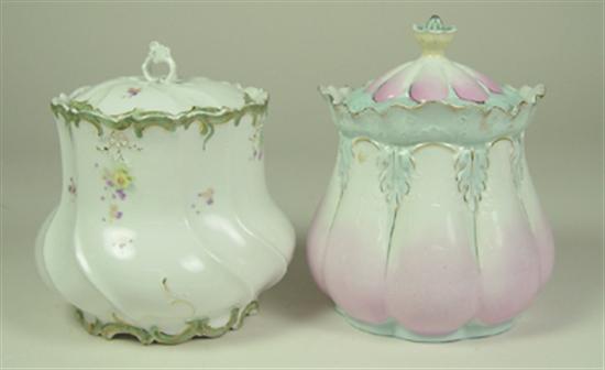 Appraisal: Two Porcelain Biscuit Jars Circa Both are relief molded with