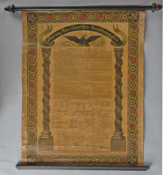 Appraisal: German Copy of the Declaration of Independence Early piece Minor