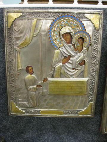 Appraisal: Russian Icon ornate enameled frame faux hallmarked x decorative excellent