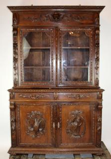 Appraisal: French Louis XIII carved oak hunt buffet French Louis XIII