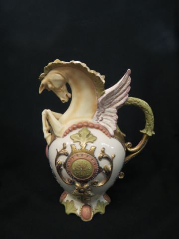 Appraisal: Fine Austrian Porcelain Figural Pitcher winged horse handpainted signed R