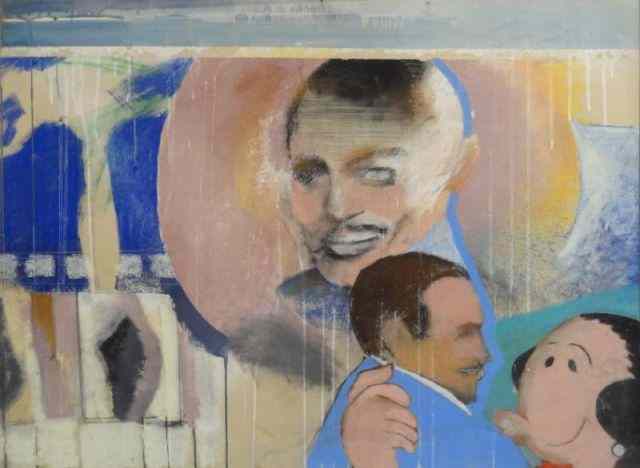 Appraisal: Unsigned Modernist Mixed Media with Figures Including Olive Oyl Possibly