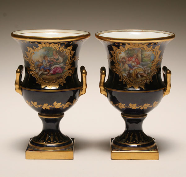 Appraisal: Pair Carl Thieme Potschappel German hand painted porcelain urns the