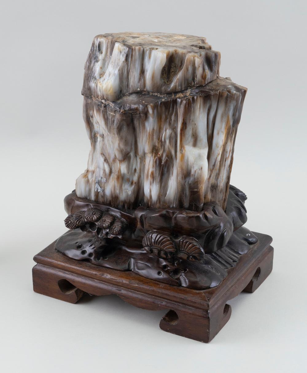 Appraisal: CHINESE PETRIFIED WOOD SCHOLAR'S ROCK ROCK HEIGHT WIDTH STAND HEIGHT