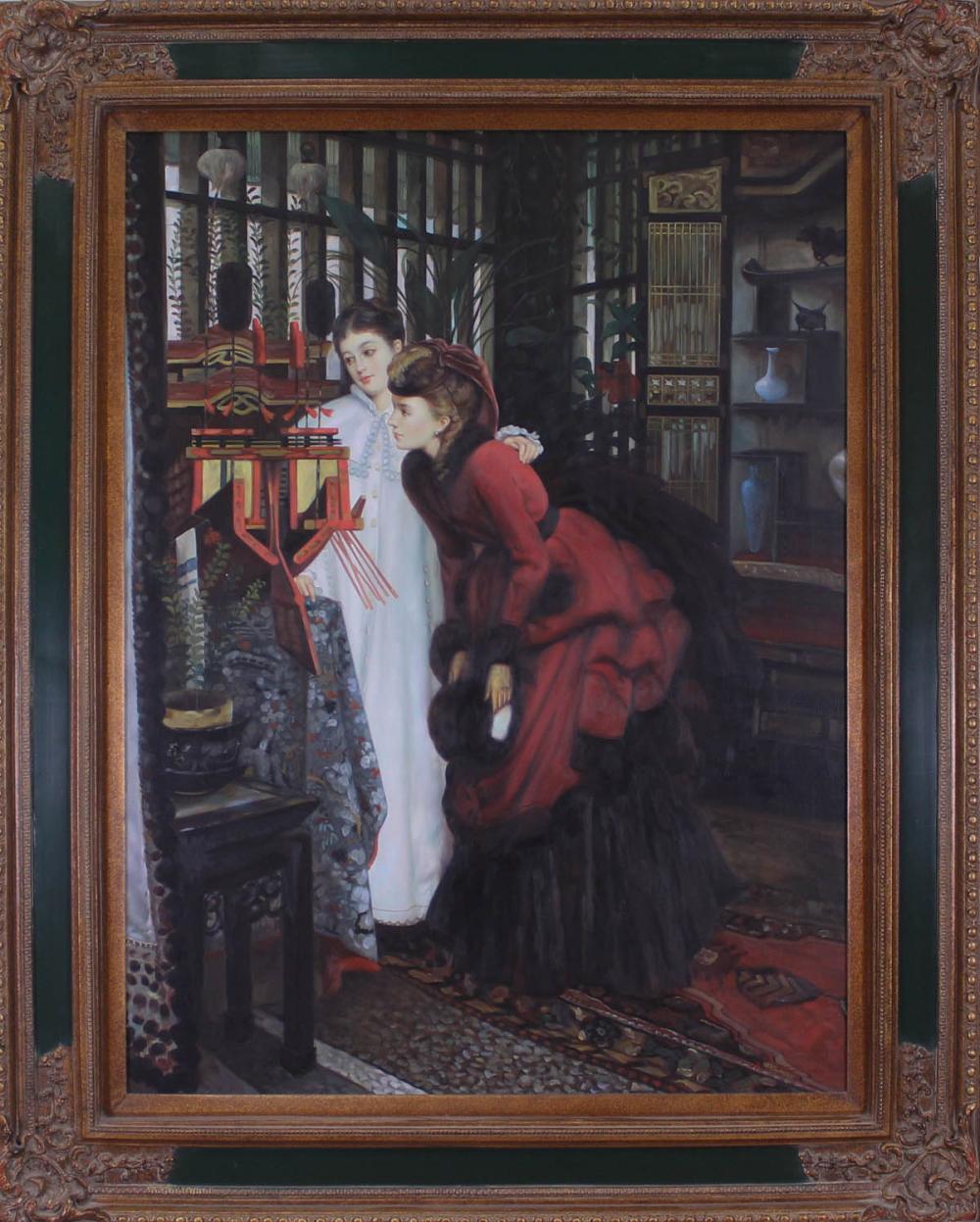 Appraisal: OIL ON CANVAS two Victorian women viewing a model Chinese