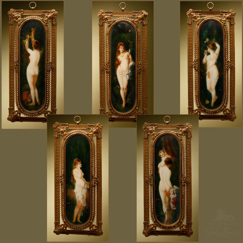 Appraisal: Five miniature painted nude studies Wagner Five miniature painted nude