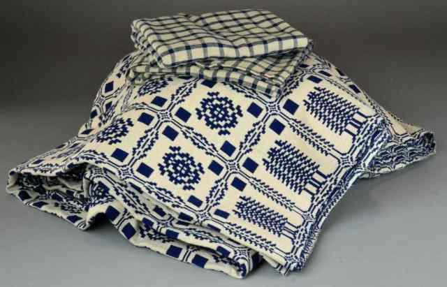 Appraisal: Blue White Jacquard Coverlet with Two PillowBeautiful heirloom quilt by