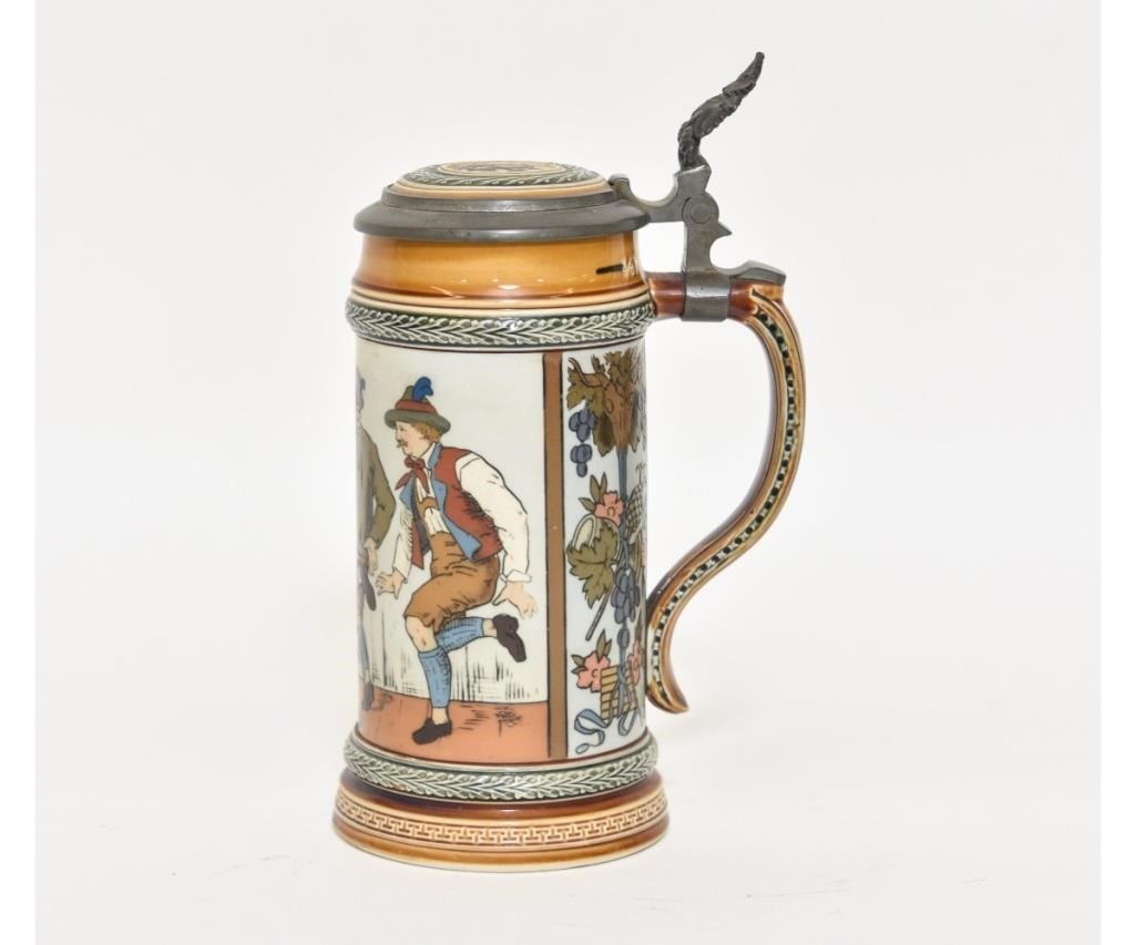 Appraisal: Mettlach stein with colorful dancers litre h x dia Condition