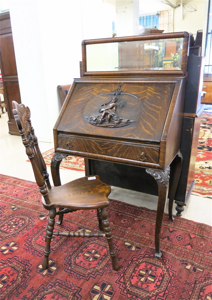 Appraisal: LATE VICTORIAN CARVED OAK WRITING DESK AND CHAIR American c