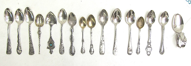 Appraisal: SIXTEEN ASSORTED STERLING SILVER SPOONS including demitasse spoons souvenir spoons