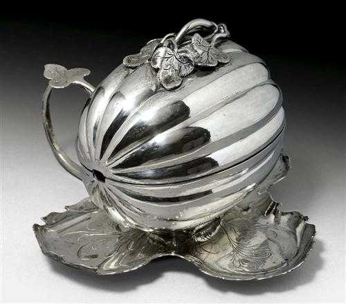 Appraisal: SUGAR BOWL IN THE FORM OF A MELON No mark