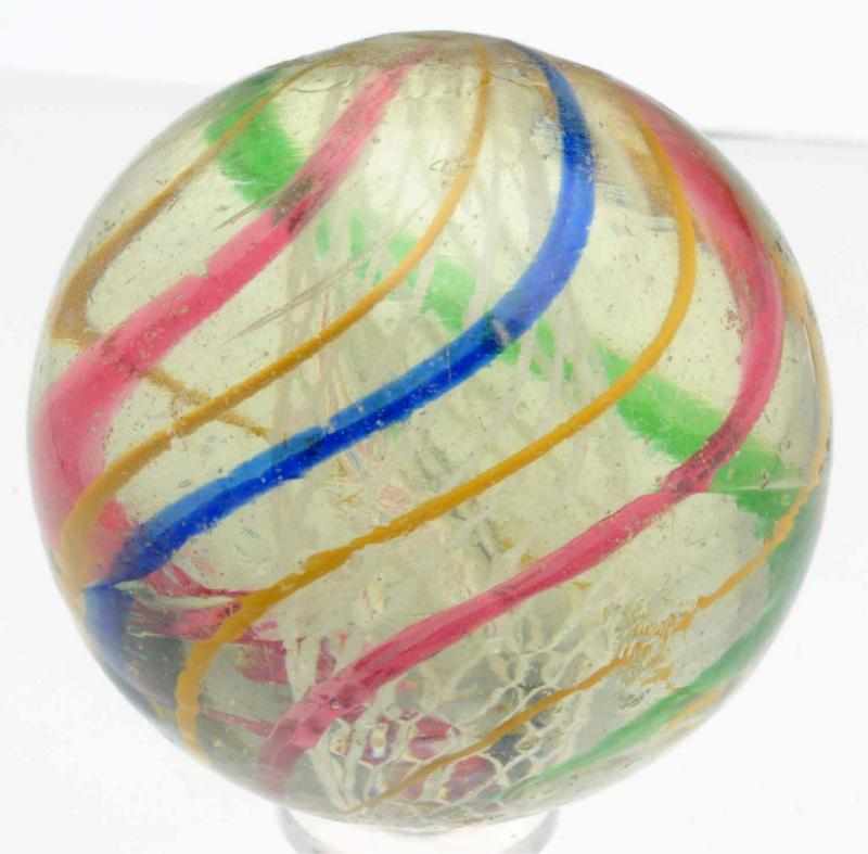 Appraisal: Large White Latticino Swirl Marble Outer band colors in yellow