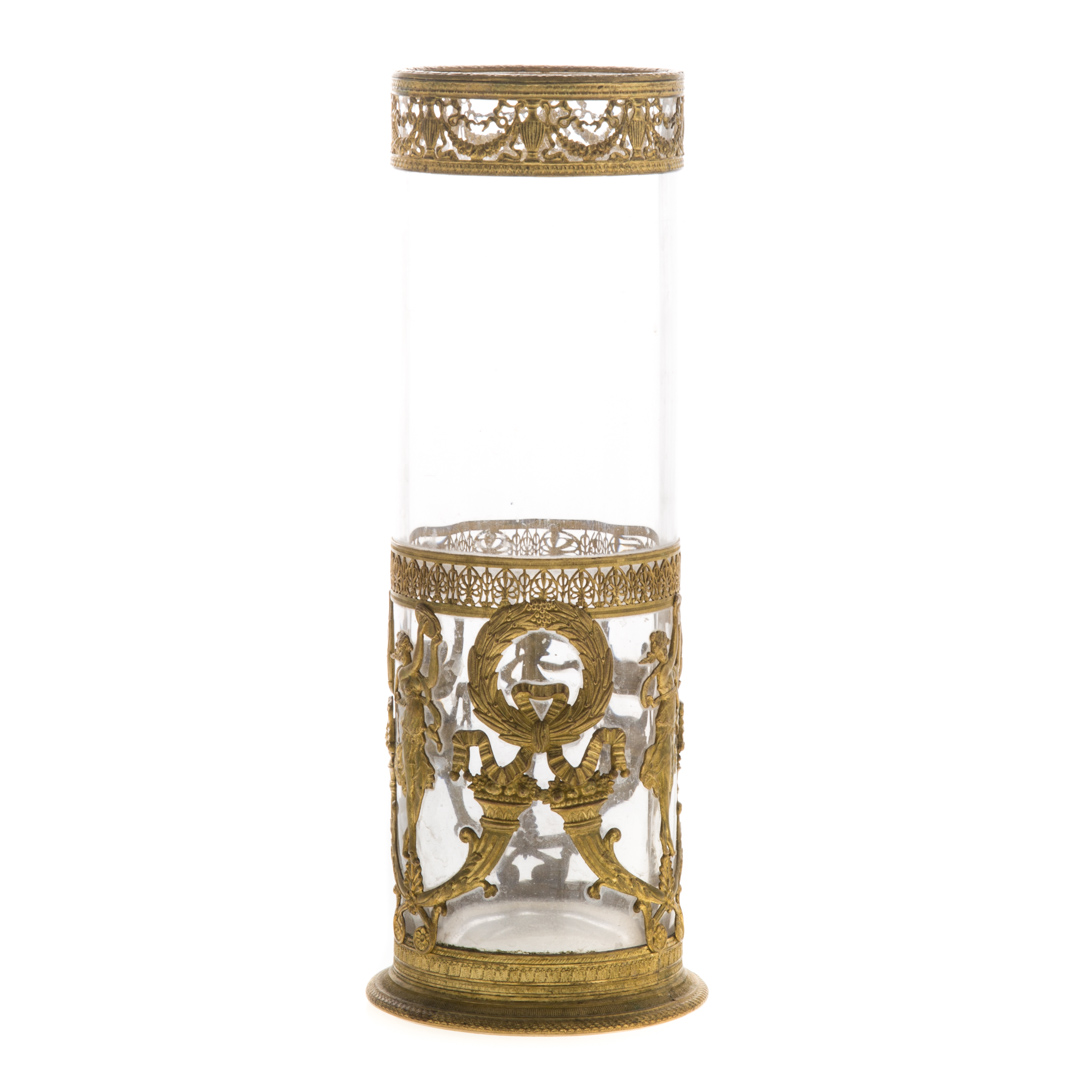 Appraisal: French Empire style gilt-metal glass vase late th century cylindrical