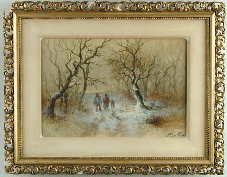 Appraisal: HUGO FISHER American - WINTER STROLL IN THE WOODS Watercolor