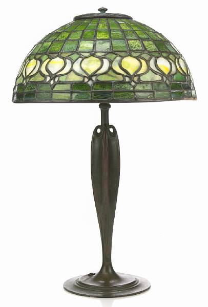 Appraisal: A Tiffany Studios Favrile glass and bronze Pomegranite lamp -