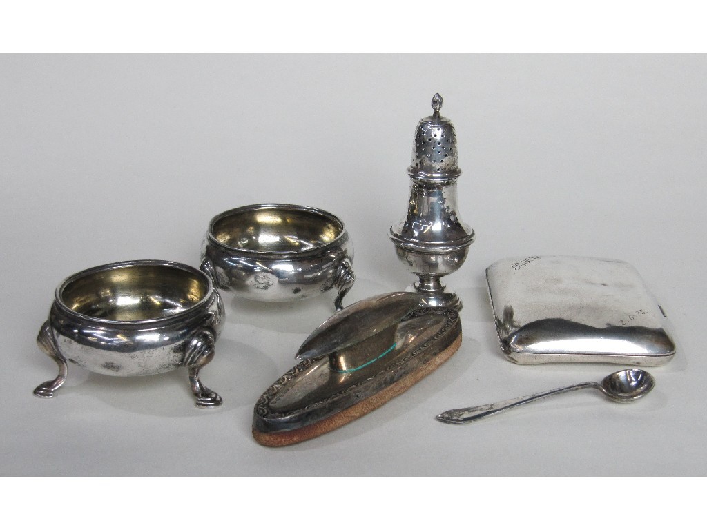 Appraisal: Lot comprising pair of silver salts silver pepperette nail buff