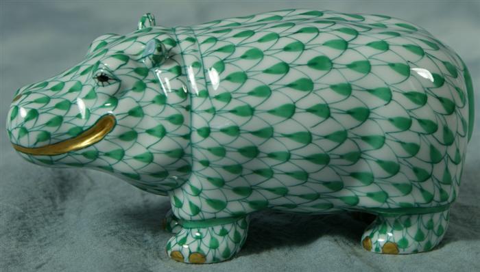 Appraisal: Herend fishnet figurine green hippo long no damage Estimate -