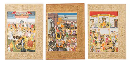 Appraisal: Sale Lot Three Indian Mughal Paintings one depicting a court