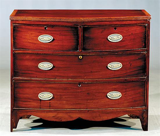 Appraisal: George III style inlaid mahogany bow front chest of drawers